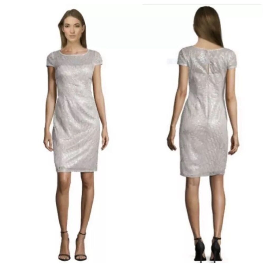 NWT Adrianna Papell feather sequin sheath cocktail dress size 14W